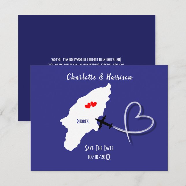 Reserve A Data Bilhete de Casamento em Rhodes Grécia (Frente/Verso)