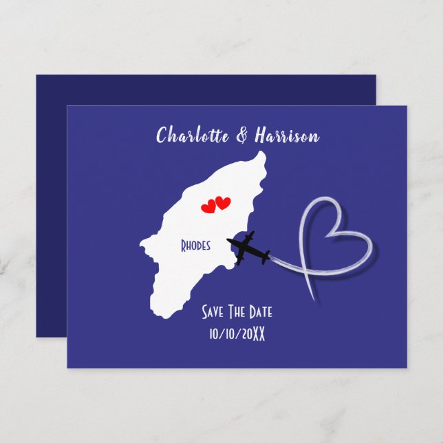 Reserve A Data Bilhete de Casamento em Rodes Grécia (Frente/Verso)