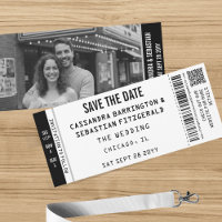 Bilhete de Concerto Preto e Branco Moderno Foto QR