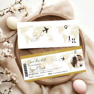 Reserve A Data Bilhete de Embarque Elegante em Dourado para Casam