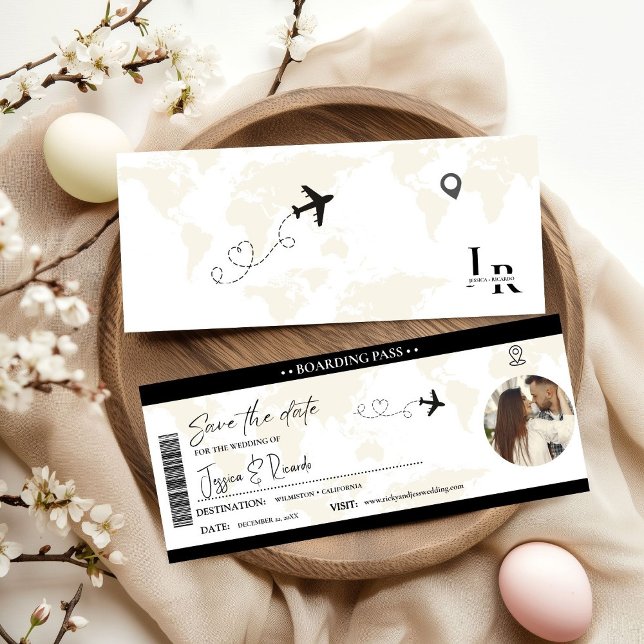 Reserve A Data Bilhete de embarque elegante moderno para casament (Criador carregado)