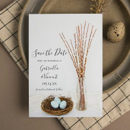 Reserve A Data Bird Nest Eggs Pussy Willows Casamento Salvar a Da