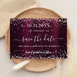 Reserve A Data Birthday Burgundy rosa gold salvar a data<br><div class="desc">A Save the Date card for a 21ruas (ou qualquer idade) festa de aniversário. Um fundo metálico de grande burlagem decorado com rosa dourado falso brilho, brilhos. Personalize e adicione uma data e nome/idade. O texto: Salvar a Data é gravado com um script de estilo com letra manual com alternâncias....</div>