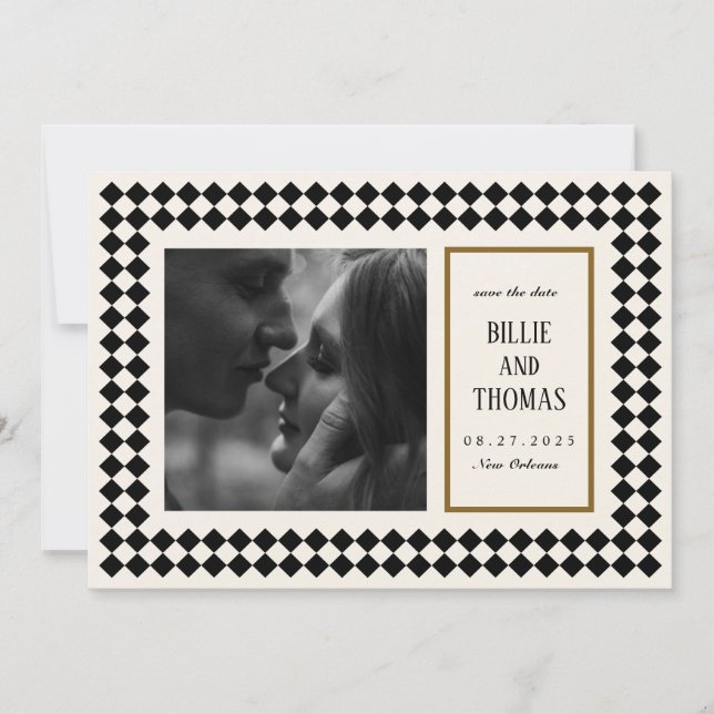Reserve A Data Black and Gold on Ivory Checkerboard Border Jazz (Frente)