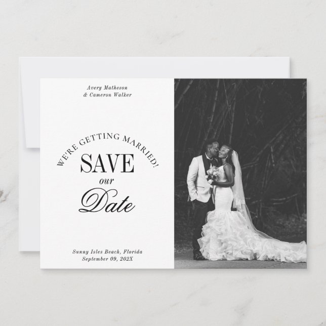 Reserve A Data Black and White Elegant Save the Date Card (Frente)
