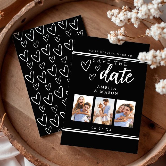 Reserve A Data Black and White Modern Photo Collage Save the Date (Black and White Modern Photo Collage Save the Date)