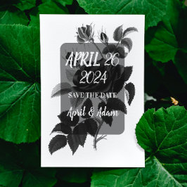 Reserve A Data Black and White Rose Botanical Save the Date Card 