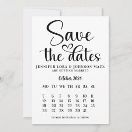 Reserve A Data black and white wedding save the dates Calendar