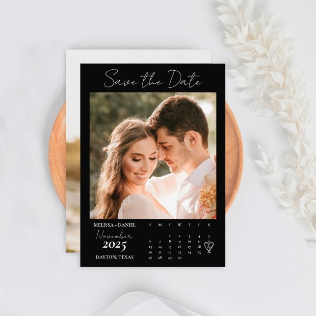 Reserve A Data Black Calendar Couple Two Photo Wedding (Criador carregado)