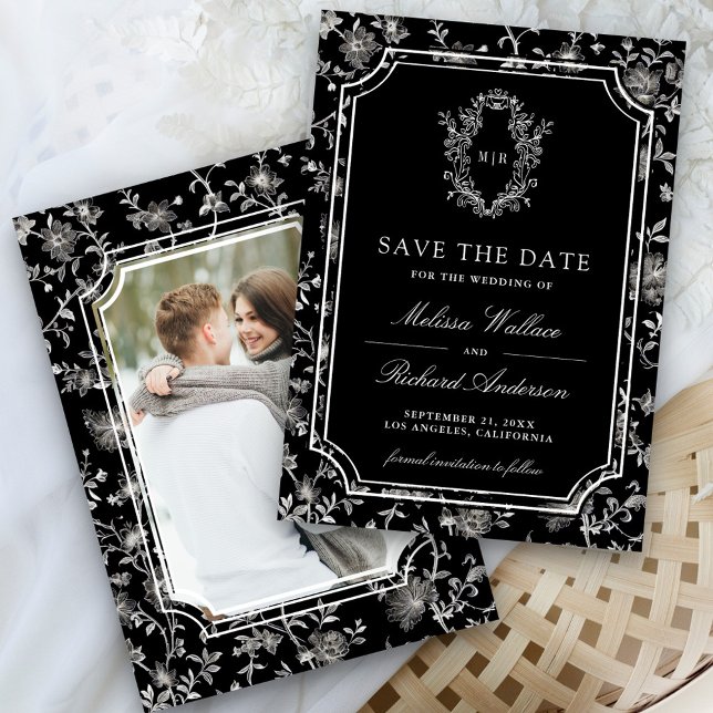 Reserve A Data Black Chinoiserie Crest Photo Wedding (Criador carregado)