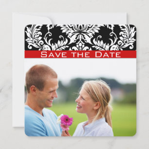 Reserve A Data Black Damask com Recorte Vermelho Salve o Dia