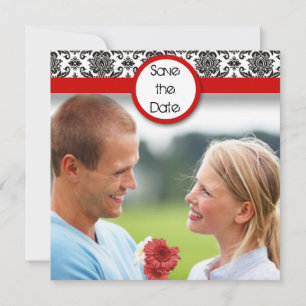 Reserve A Data Black Damask Em Branco Com Recorte Vermelho Save T