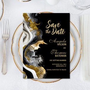 Reserve A Data Black Gold Ágata Mármore Casamento Salve a Data