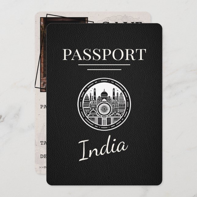 Reserve A Data Black India Passport Salvar a data (Frente/Verso)