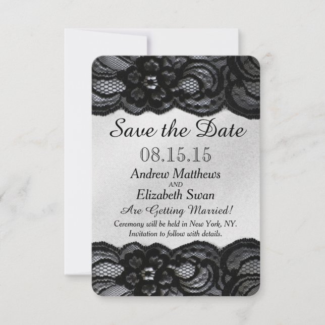 Reserve A Data Black Lace e Seda Save the Date (Frente)