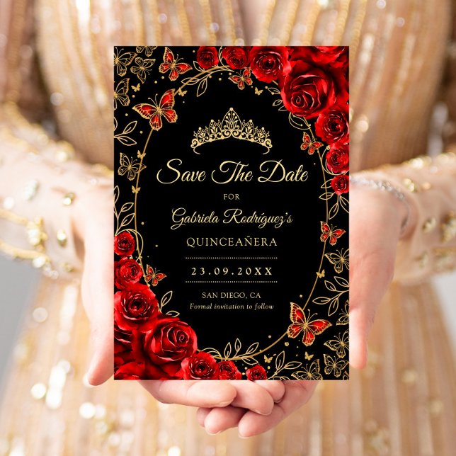 Reserve A Data Black Red Gold Quinceanera (Criador carregado)