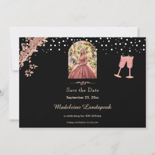 Reserve A Data Black & Rose Gold Champagne Aniversário de 40 anos