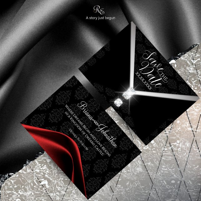 Reserve A Data Black Tie Diamond Salvar a Data (Announce your day in black-tie style with this luxe Save the Date.)