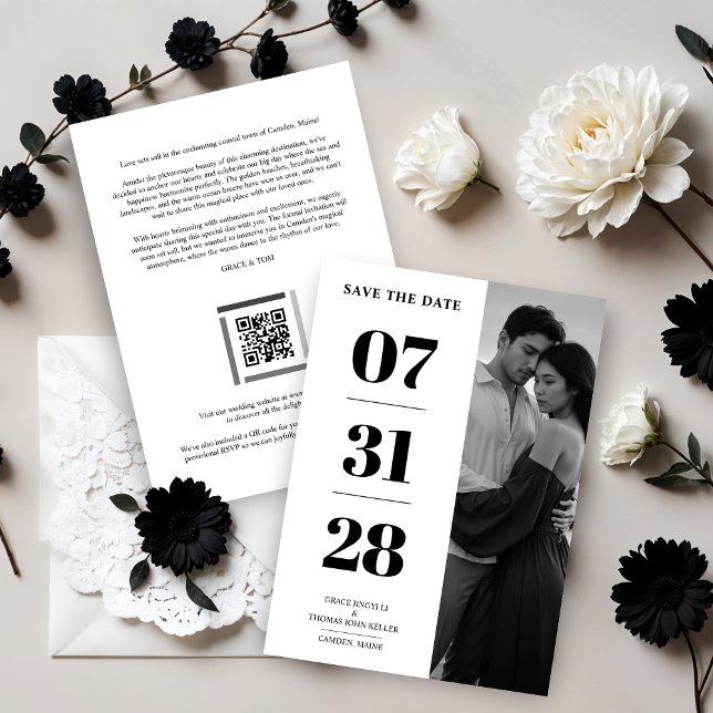 Reserve A Data Black & White Enchanting and Delicate Simple Photo (Black & White Enchanting and Delicate Simple Photo Wedding Save the Dates Cards.)