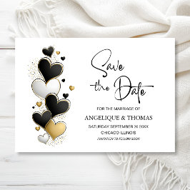 Reserve A Data Black White Gold Hearts Wedding Save the Date