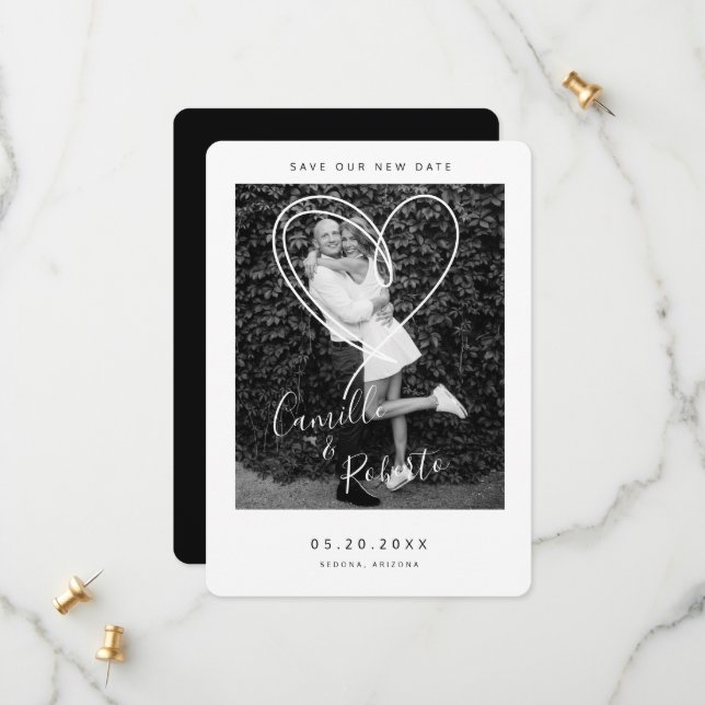 Reserve A Data Black & White Heart Save Our New Date Modern (Frente/Verso In Situ)