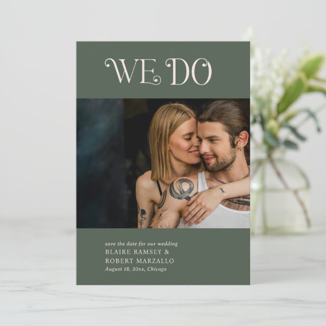 Reserve A Data Blaire Moss Green Modern Wedding (Em pé/Frente)