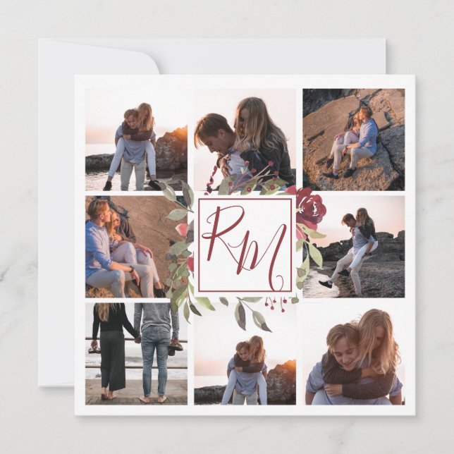 Reserve A Data Bloco Floral Monograma Burgundy Multifotografia Fl (Frente)