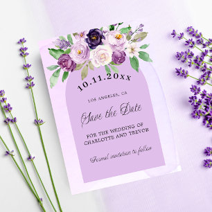 Reserve A Data Bloqueio violeta de casamentos flores roxas arco Q