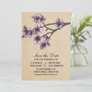 Reserve A Data Blossomas de Cereja de Vintage Roxo Salvem a Data
