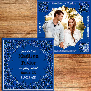 Reserve A Data Blue Bandana Photo Flat Save The Date Card