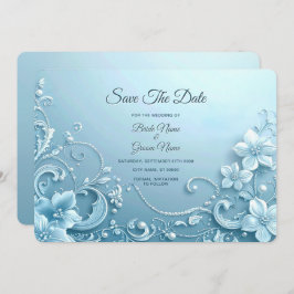 Reserve A Data Blue Decorative Floral Save The Date