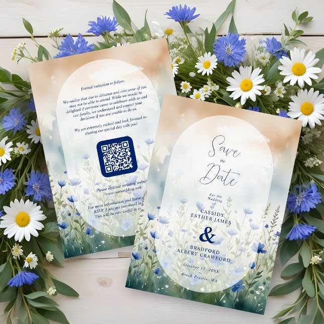 Reserve A Data Blue Delicate Romantic Wildflowers Field Wedding (Blue Delicate Romantic Wildflowers Field Wedding Save the Dates Cards. )