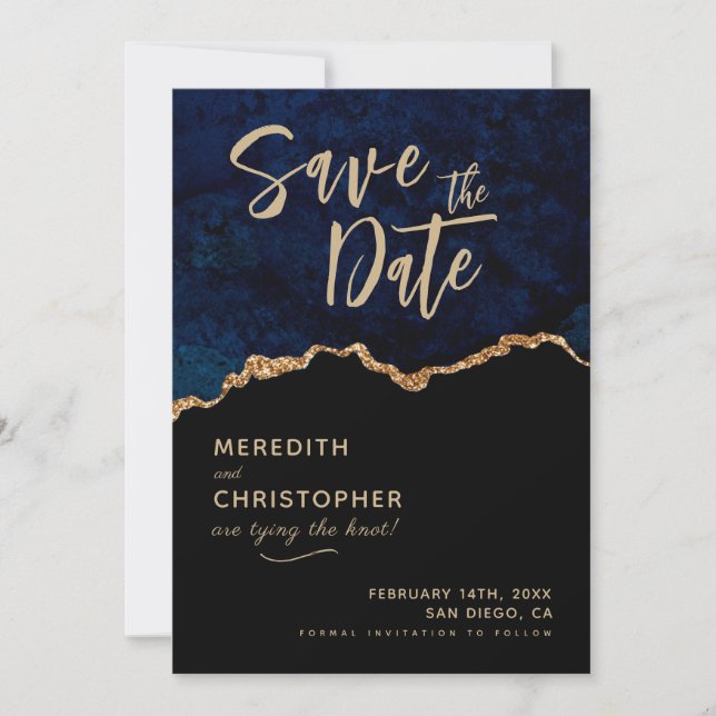 Reserve A Data Blue Elegance Agate Wedding the Date (Frente)