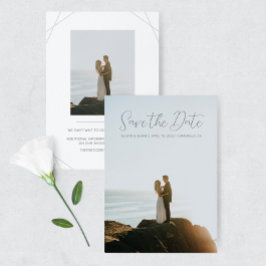 Reserve A Data Blue Eucalyptus Weding Photo Save The Date Card