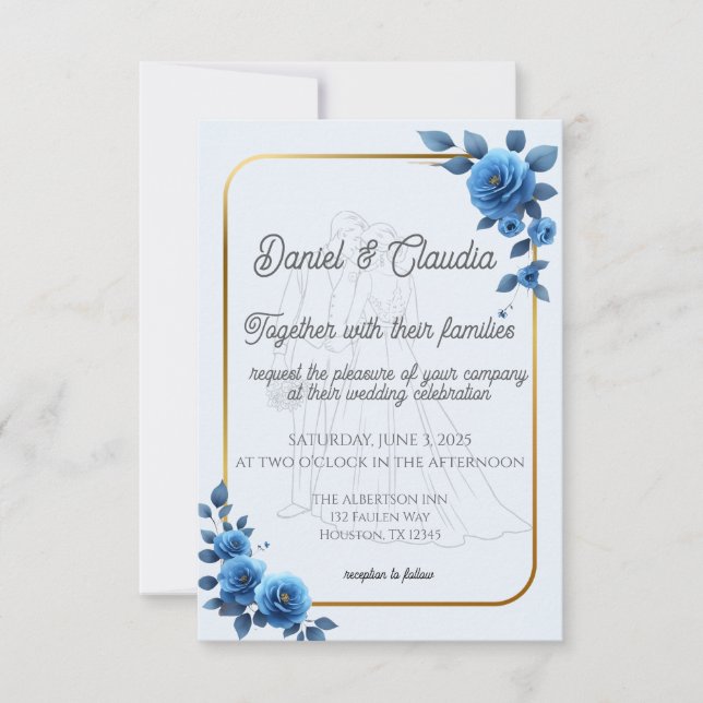 Reserve A Data Blue Floral Elegant Rusitc Wedding the Date (Frente)