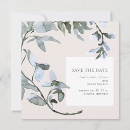 Reserve A Data Blue Floral Greenery Weding the Date Card