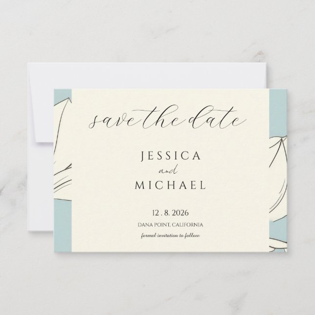Reserve A Data Blue Floral Minimalist Flat Save The Date Card (Frente)