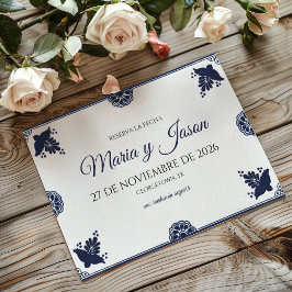 Reserve A Data Blue Floral Otomi Simple Fiesta Spanish Wedding