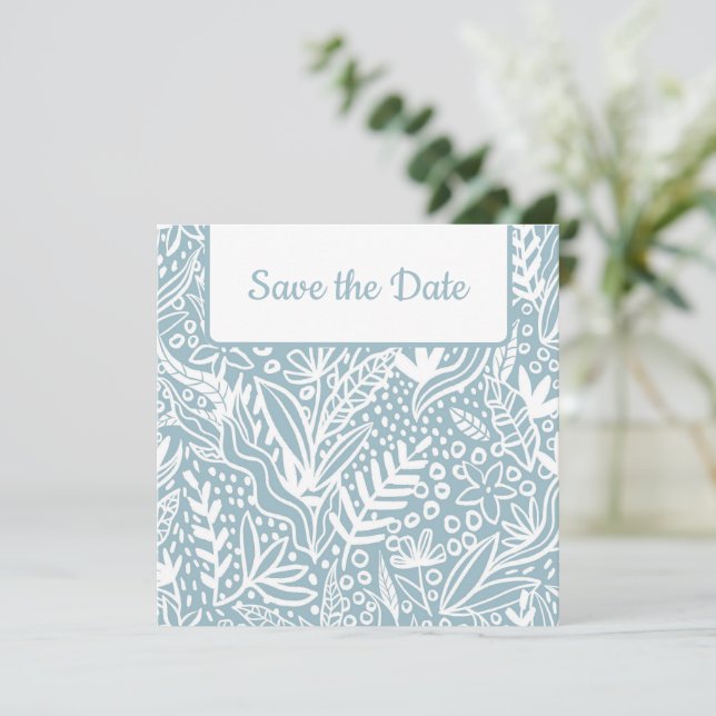Reserve A Data Blue Floral Save the Date (Salvamento Floral Azul) (Em pé/Frente)