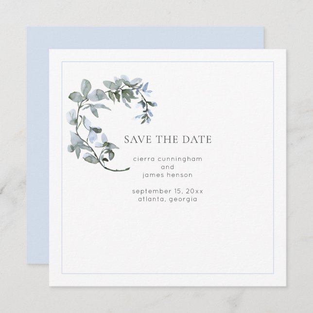 Reserve A Data Blue Floral Wedding Save the Date Card (Frente/Verso)