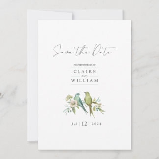 Reserve A Data Blue Green Birds Floral Watercolor Casamento Salva