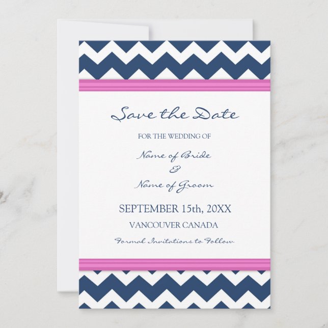 Reserve A Data Blue Hot Pink Weding the Date Card (Frente)