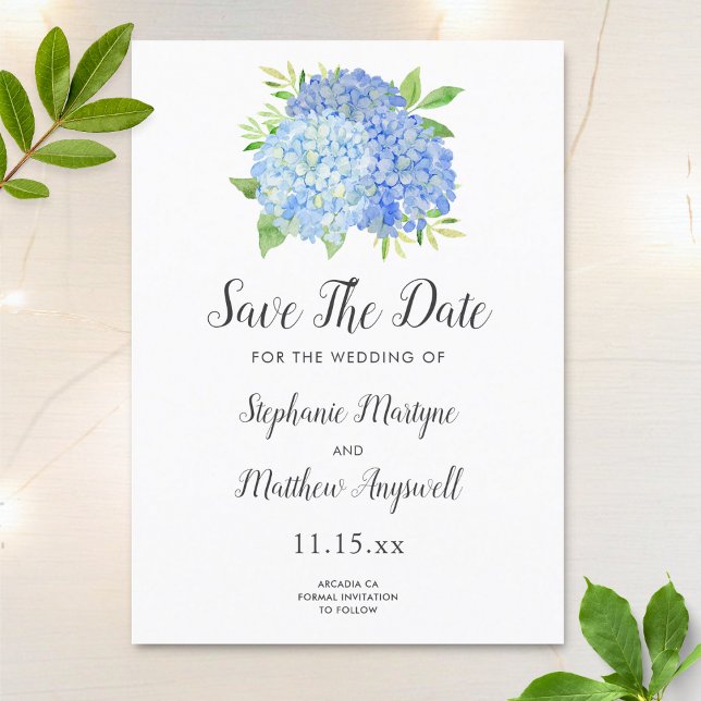 Reserve A Data Blue Hydrangea Floral Watercolor Wedding (Criador carregado)