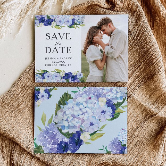 Reserve A Data Blue Hydrangea Weding the Date Card (Criador carregado)