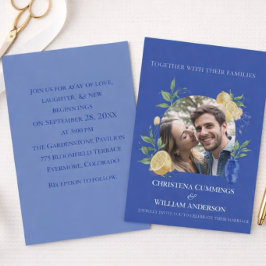Reserve A Data Blue Lemon Garden Wedding Invitation