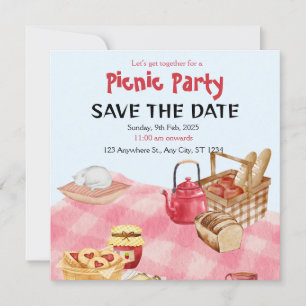 Reserve A Data Blue Red Floral Picnic Party Save The Date Card
