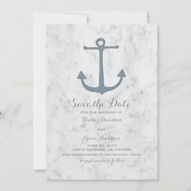 Reserve A Data Blue Rustic Anchor Salve a Data Invite (Frente)