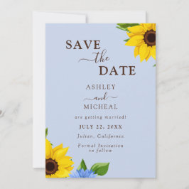 Reserve A Data Blue Sunflower Wedface Flat Save The Date Card