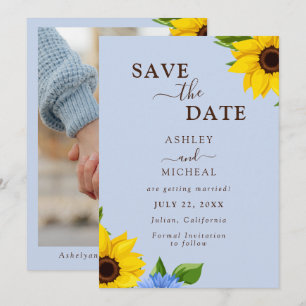 Reserve A Data Blue Sunflower Wedface Flat Save The Date Card