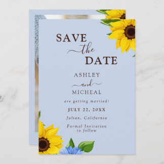 Reserve A Data Blue Sunflower Wedface Flat Save The Date Card